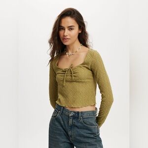 Cotton On Briony Tie Front Long Sleeve Top Desert Khaki• Size XS